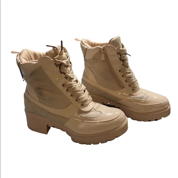 Womens Ankle boots chunky heel lace up combat boots size 5.5  nude - Picture 4 of 8